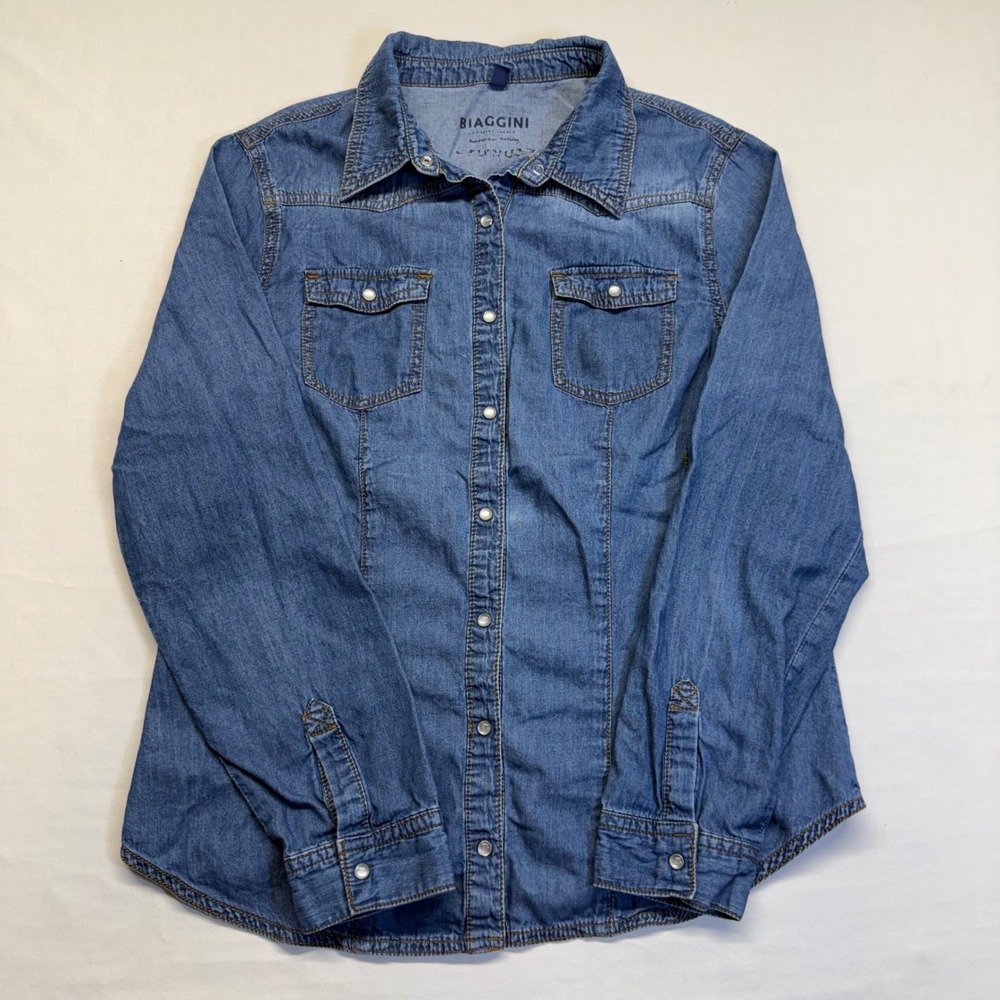 Biaggini Denim Western Snap Front Shirt Womens‎ EUR 42 Medium Blue Cotton Casual